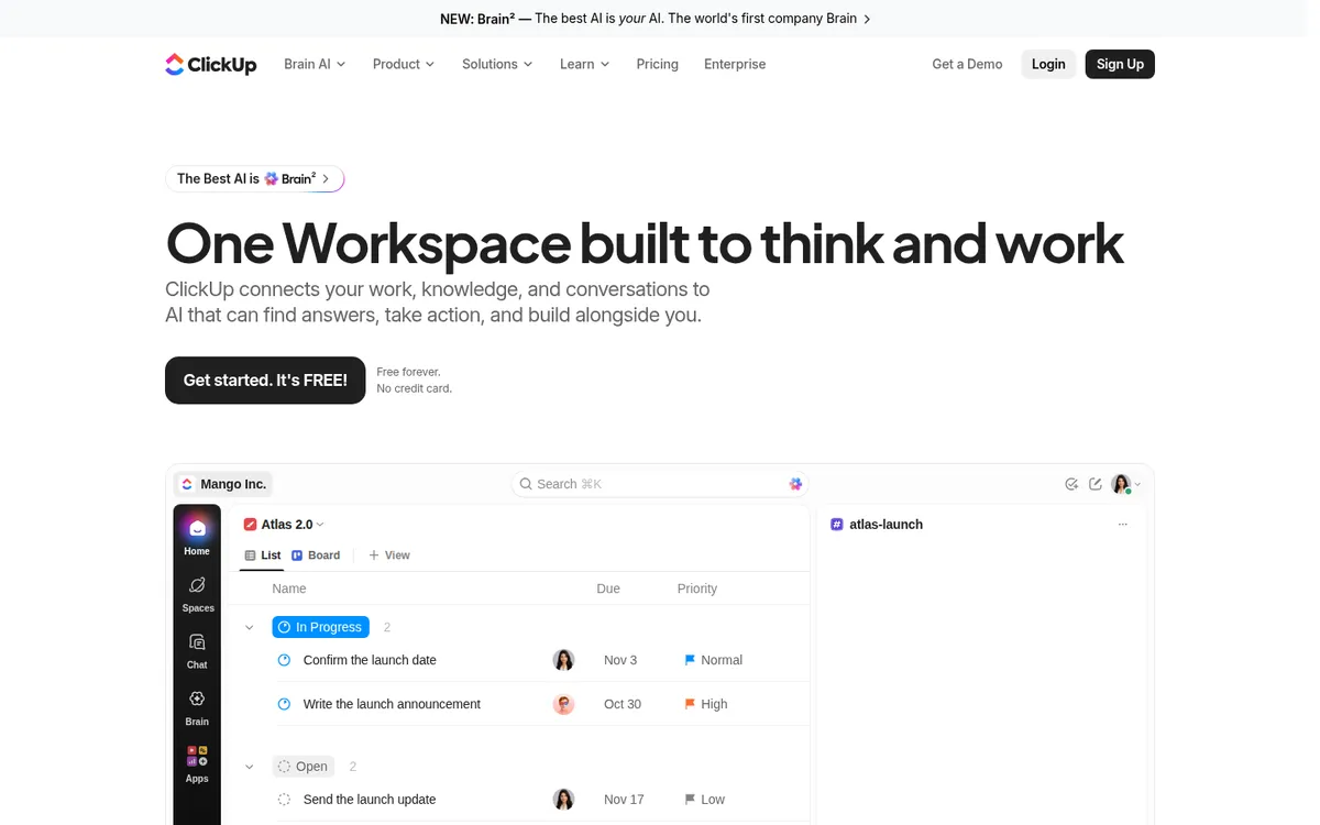 ClickUp homepage (screenshot)