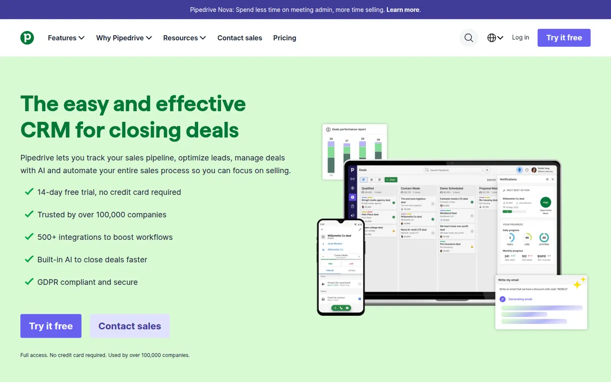 Pipedrive website (screenshot)